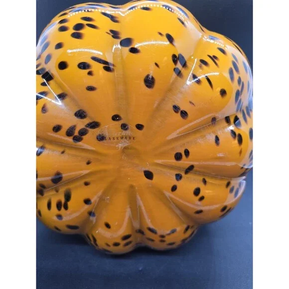 ART GLASS HAND BLOWN PUMPKIN LONG CURLY STEM HALLOWEEN FALL AUTUMN DECOR 7” - Picture 10 of 11